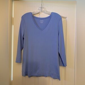 Chico's Women's Light Blue V-Neck Top size 2(L-12).